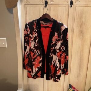 Ming Wang Jacket (M) & Matching Knit Tank (S) – Black/Orange/White Abstract $65
